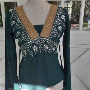 Dark green sequined top, polyester, S - "Funky People'